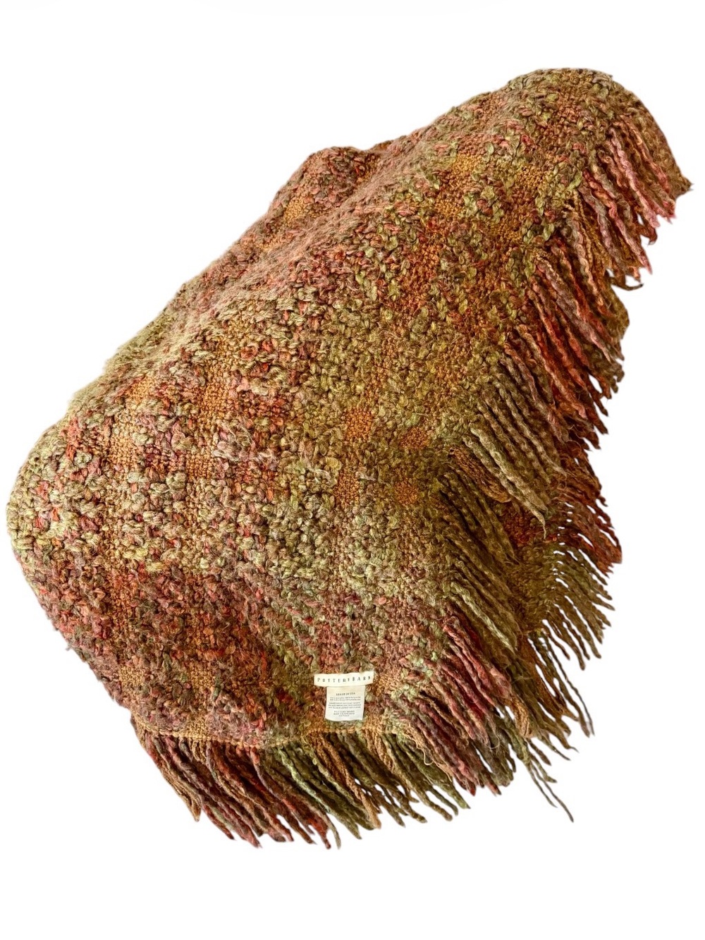 Pottery Barn Chunky Woven Throw Blanket Rust  Earth-tones 60”x42” + fringe